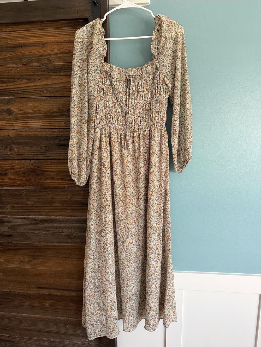 bohme Cream Floral Smocked Maxi Dress